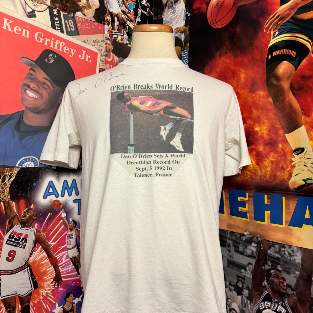 Vintage 90s Dan O'Brien Olympics Decathlon World Record T Shirt Sz Large - Picture 1 of 5